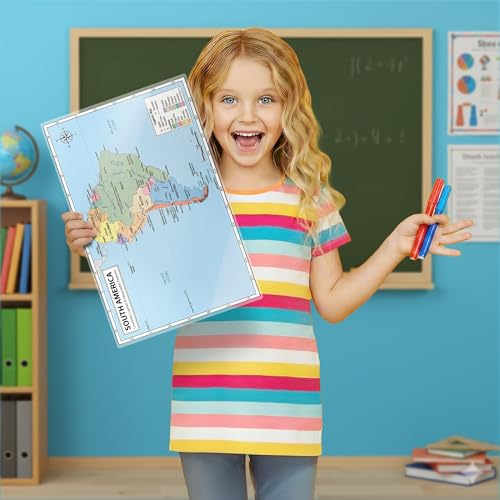 South America Map 11x17 Laminated Dry Erase Geography Chart | Double-Sided with Color Front & Blank Outline Back | Reusable Classroom & Homeschool Tool - color: South America