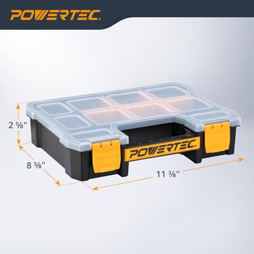 POWERTEC Small Parts Organizer & Tool Box – 10 Compartments, Stackable Storage with Removable Dividers, Clear Lid, Portable Design (72117) - color: Stackable Tool Box Medium, size: 10 Compartments