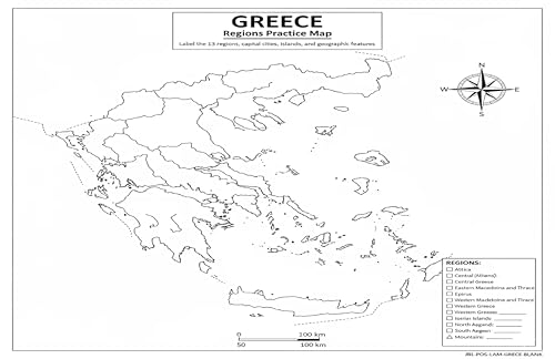 Greece Map Poster 11x17 | Laminated Double-Sided Geography Chart with Color Map Front & Blank Outline Back | Reusable Classroom & Homeschool Learning Tool - color: Greece
