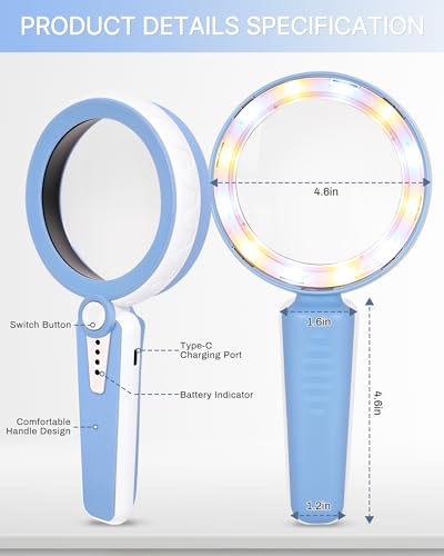 45X Magnifying Glass with Light, Handheld Magnifier for Reading Small Print - color: Blue