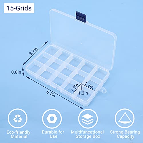 Rhinestone Organizer Storage Box, 4PCS 15-Grid Small Clear Plastic Jewelry Case, Empty Container Dividers for Nail Art Craft Accessory, Display Holder for Fishing Tackle, Bead, Charms, Sewing - color: 4PCS-Blue Buckle & Red Buckle, size: Small-6.7” x 3.7“