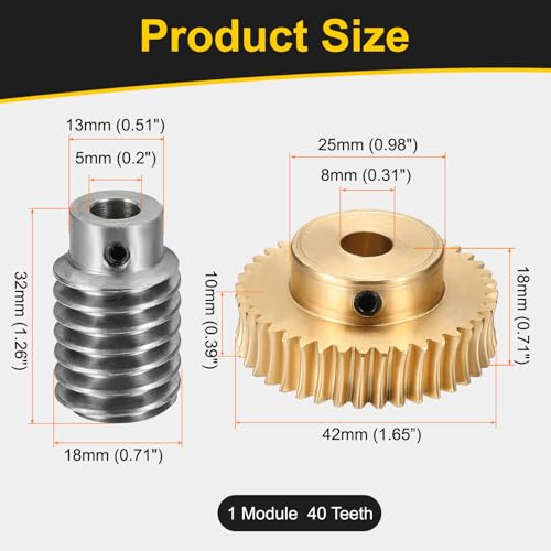 uxcell Worm Gear Set Right Rotation 40T 1 Module 40:1 Reduction Rate - size: Gear-8mm, Worm-5mm Bore, style: 1M-40T