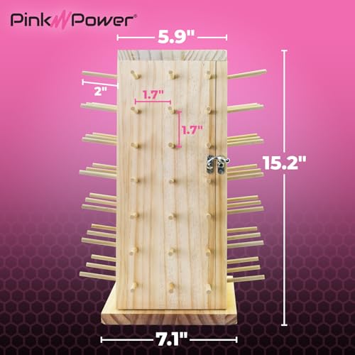 Pink Power 84 Spools Thread Holder Stand 360 Full Rotating Wooden Rack box
