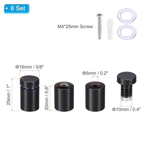 PATIKIL 5/8 x 1 Inch Sign Standoff Screws, 8 Set Stainless Steel Wall Standoff Mounting Hardware Advertising Glass Nail for Hanging Acrylic Picture Frame Acrylic Panel, Black - color: Black, size: 5/8 x 1 Inch
