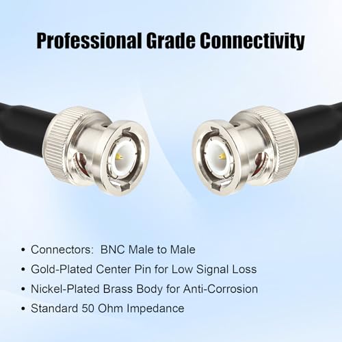RG8X BNC Extension Cable, Low Loss BNC Male to BNC Male Coaxial Cable, 50 Ohm Flexible Coax Jumper with Dual-Layer Strain Relief for CCTV Security Camera, RF Antennas, Oscilloscope 2FT 2PCS - size: 2FT 2PCS