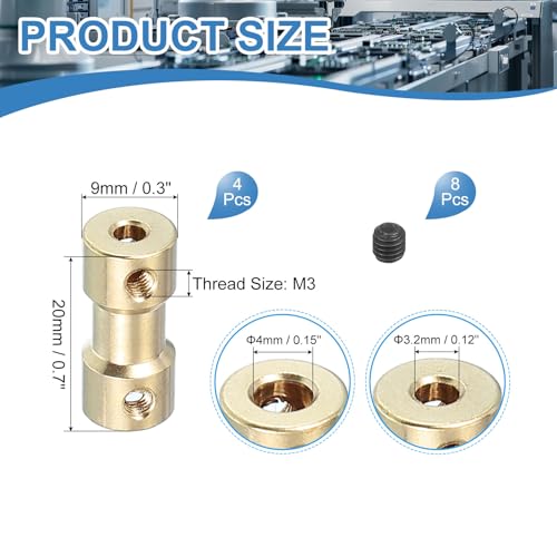 PATIKIL Shaft Coupling Joint 3.17mm to 4mm, 4 Pcs Brass Motor Shaft Coupler Extension Connector Rigid Sleeve Adapter Transmission Joint with M3 Screws for RC Car Airplane Tires Motor Robot - size: 3.17mm-4mm