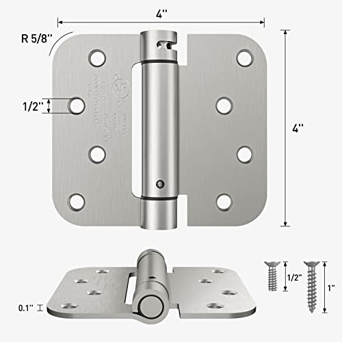 HOSOM 2 Pack Self Closing Door Hinges 4 Inch Spring Hinges, Brushed Nickel - color: Brushed Nickel-5/8'', size: 4" 2 Pack