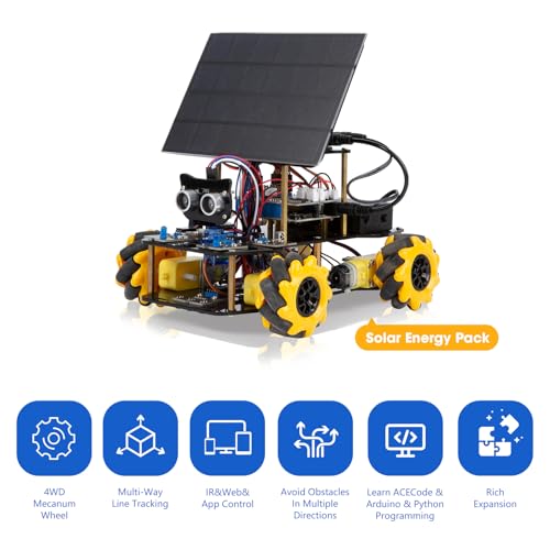 ACEBOTT Smart Robot Solar Energy Car Kit, 4WD Remote Control Car Compatible with Arduino IDE, Electronic Programming Project/STEM Education/Science Coding Kit for 12+ Teens Birthday Unique Gifts