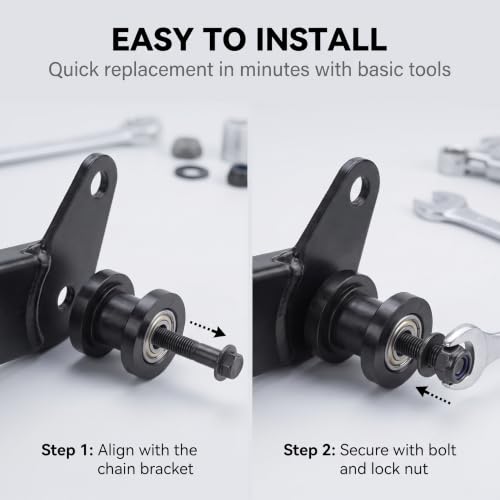 2 PCS Chain Tensioner Roller Pulley Guide, Heavy Duty Waterproof Metal & Rubber Chain Idler Wheel, Compatible with 125cc 140cc Dirt Bike, Mini Bike, ATV, Go Kart, Pit Bike Parts (Black)