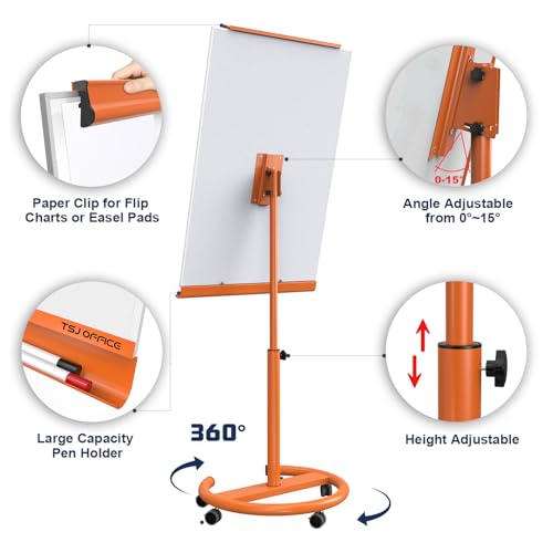 TSJ OFFICE Rolling Whiteboard Standing - 40 x 26 Inches Mobile White Board - color: Orange