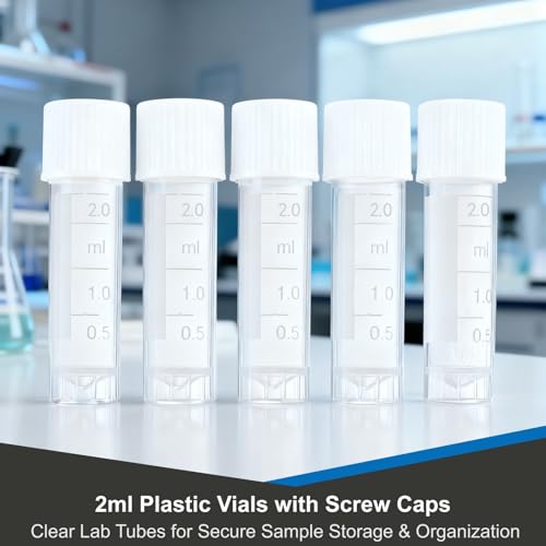 30Pcs 2ml Vial Plastic Small Tubes with Screw Caps Clear Mini Vials with Top Cap for Lab Sample Storage Plastic Test Tubes for Laboratory School Art and Educational Use