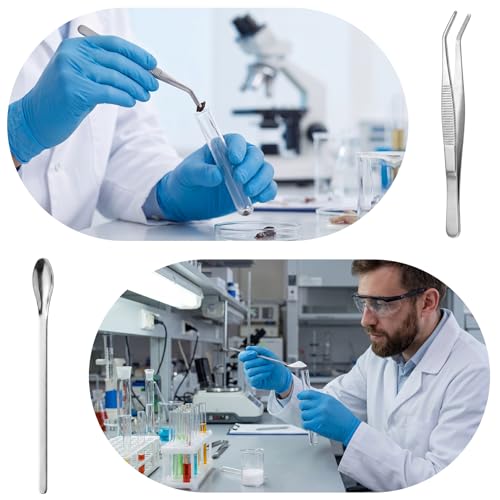 bvya Stainless Steel Medical Spoons Laboratory Sampling Spoon, Lab Utensils and Stainless Steel Tweezer, Pack of 6 - size: 6,3"