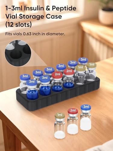 3ml Peptide & Insulin Vial Holder for Refrigerator, 12-Slot,Black - color: 3ml × 12-slots