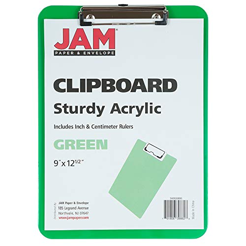 JAM PAPER Plastic Clipboards with Low Profile Metal Clip - Letter Size (9 x 12.5) - Green - Clip Board Sold Individually - color: Green, size: Single Clipboards