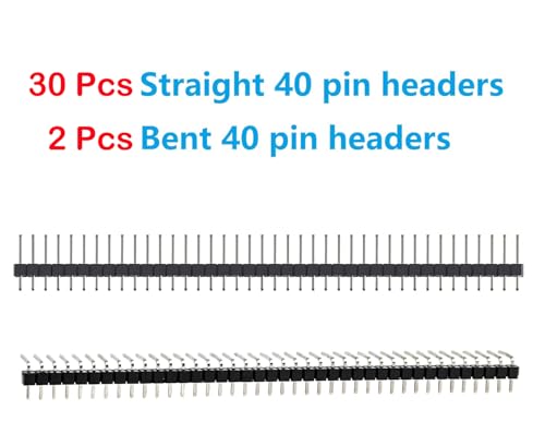 WWZMDiB 32pcs Header Pins 2.54mm 40 Pin Headers, 30pcs Straight & 2pcs Bent
