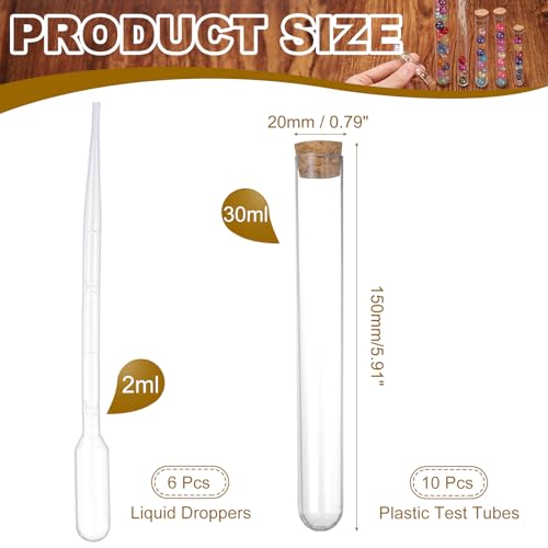 PATIKIL 20x150mm 30ml Plastic Test Tubes with Cork Stoppers 10 Pcs - size: 20x150mm (30ml)