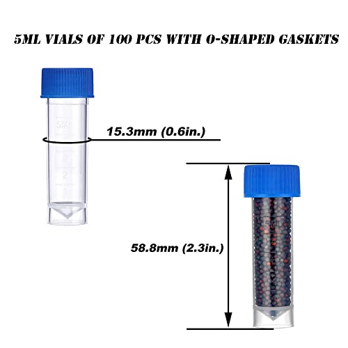 100PCS 5ml Plastic Small Vials with Screw Caps Sample Tubes Cryotubes,PP Material, Free from DNase, RNase, Human DNA - style: 5ml 100pcs