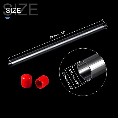 PATIKIL Clear Rigid Tube Round Plastic Tubing with Red Rubber Caps Polycarbonate Water Pipe, 305mm/ 12 Inch Length, 15mmx16mm/0.6"x0.63", 2 Set - color: Red,Clear, size: 0.6"x0.63"