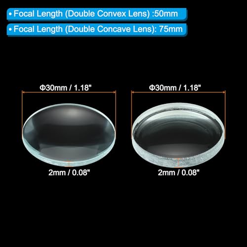 PATIKIL Convex Lens, 50-75mm Focal Length 30mm (1.18") Diameter Round Glass Magnifying Telescope Lens Trial Set Ground Edge for Lab Physics Class Optics, 4 Pcs - size: 50/-75mm FL, 30mm Dia.