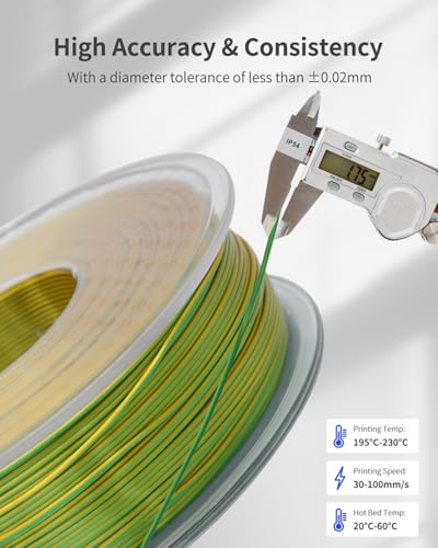 Silk PLA Filament 1.75mm Dual Color Yellow Green 1KG, Metal-Like Shiny 3D Printer Filament, Precision ±0.02mm, Neatly Wound, No Clog/Bubble, Excellent Layer Adhesion, Fits Most FDM Printers - color: Silk Dual-yellow Green