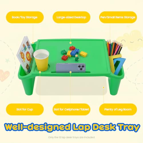 12Pcs Lap Desk Tray, Portable Activity Tray with Side Storage, Stackable Plastic Desk Lap Tray for Drawing, Study, Eating, Classroom, 19.7" x 9.8" x 7.1" (Green) - color: 12pcs, Green, size: 19.7" x 9.8" x 7.1"