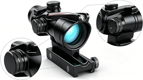 Hunting 4X32 Prism Scope Optical Sight Red Fiber Sights Black