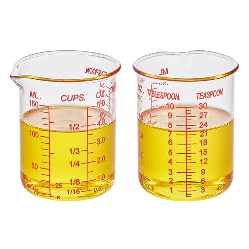 Ackers BORO3.3 Glass Measuring Cup, V-Shaped Spout, 150 mL / 5 oz, 2 Pack - size: 150ML(5.0OZ)-Pack of 2