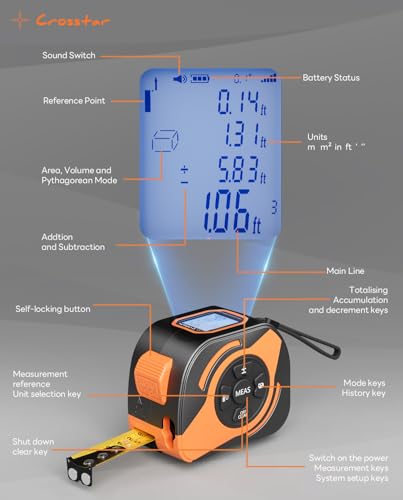 Crosstar 2-in-1 Laser Tape Measure 197ft,532nm Green Beam,16ft Manual Tape