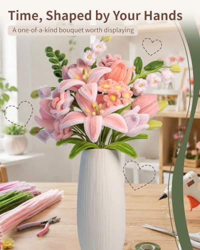 Vuzica 741Pcs Pipe Cleaner Flower Kit, 8mm Pink Pipe Cleaners Bulk - color: Lily Blush - Classic