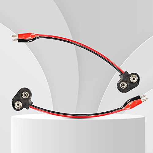9V Battery Snap to Alligator Clips Cable,5 Pack Dual Alligator Clips to 9V Battery Snap Connector Cables(15cm)