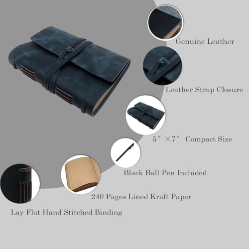 CooLeathor Blue Notebook Journal - Genuine Leather Journals for Writing Small Size Diary 5.5x7.5 Inch, Notepad For Man and Women, Gifts,Work,Travel Dark Blue - color: Dark Blue, size: 5"x7"