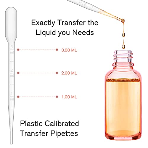 PrettyCare Glass Eye Dropper Bottles 2oz (60ml), 63 Pack Empty Thick Rose Glass Bottles Bulk with Leakproof Caps - With Labels & Funnels for for Storage, Travel,Essential Oils, DIY Serums, Tincture - color: 2oz Rose, style: 63 Pack
