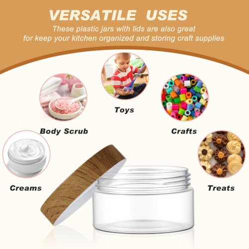 24 Pack 10 oz Clear Cosmetic Jars with Dark Natural Wood Lids and Labels - color: Clear with Dark Wood Lid, size: 10 oz