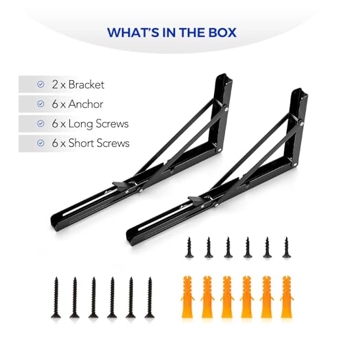 Ravinte Matte Black Folding Shelf Brackets, 14 Inch, 4 Pack - size: 14 Inch