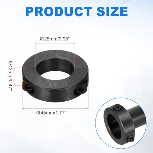 uxcell 4pcs Double Split Shaft Collars 25mm Bore, Two-Piece Clamping Collar 45mm OD 12mm Thickness Carbon Steel Lock Collar Clamp with Set Screws (Black Oxide) - size: 25mm x 45mm x 12mm