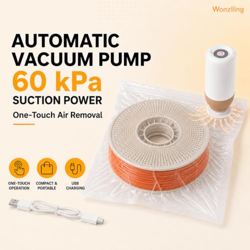 3D Printer Filament Storage Vacuum Bags Kit, 20 Reusable Filament Bags with Electric Vacuum Pump, 20 Desiccant Packs & 5 Sealing Clips, Dry Storage for PLA, PETG, ABS, TPU, 13 × 14.6 in