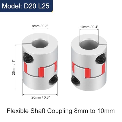uxcell 3pcs D20 L25 8mm to 10mm Flexible Plum Shaft Coupling Aluminum Motor Connector Flexible Spider Coupler for 3D Printer CNC Machine and Servo Stepper Motor (Silver Tone/Red) - size: D20 L25 8mm to 10mm