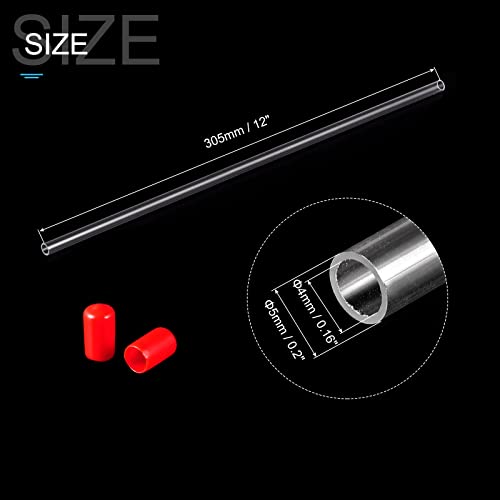 PATIKIL Clear Rigid Tube Round Plastic Tubing with Red Rubber Caps Polycarbonate Water Pipe, 305mm/ 12 Inch Length, 4mmx5mm/0.16"x0.2", 2 Set - color: Red,Clear, size: 0.16"x0.2"