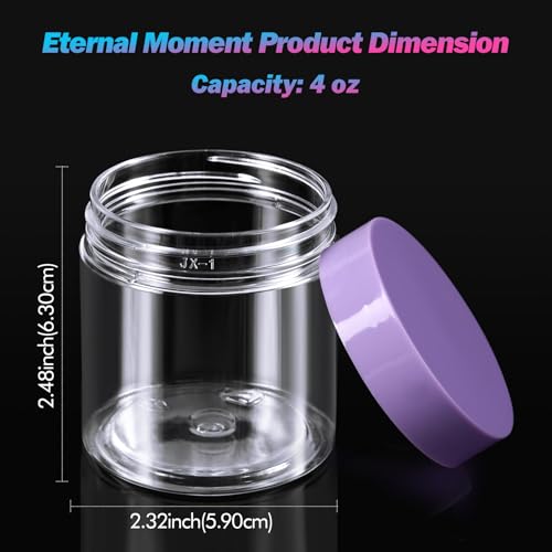 Eternal Moment 36 Pack 4 OZ Plastic Jars Clear Cosmetic Container with Lids - color: Purple Lid, size: 4 Ounce