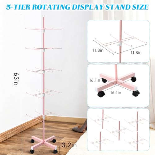 Ripeng 2 Pcs 5-tier Rotating Retail Display Stand with Wheels, Pink - color: Pink, size: 5 Tier