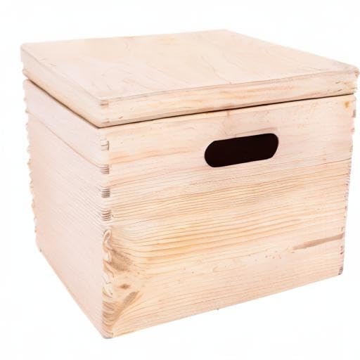 Creative Deco XXL Large Plain Wooden Box Storage with Hinged Lid - color: Beige, size: XXL | Handles