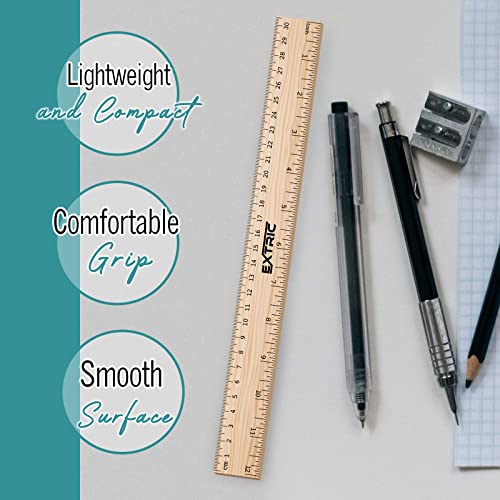 EXTRIC Rulers 12 Inch Bulk for Classroom 4 PK Wooden Ruler for Kids