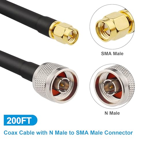 MOOKEERF KMR240 N Male to SMA Male Cable - 200FT Ultra Low Loss SMA to N Cable 50 ohm for WiFi Router/GPS Receiver/Antenna/Signal Booster Use - size: 200FT