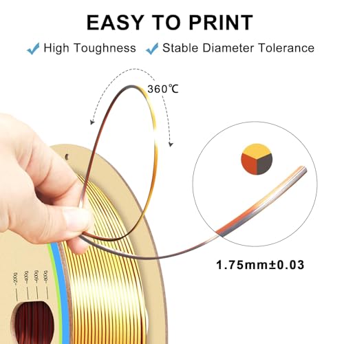 YOUSU 3D Printer Filament Triple Color Silk PLA Filament 1.75mm,Silk PLA Gold Copper Black 3D Printing Filament Bundle, 1kg / 2.2lbs - color: 1-gold/Copper/Black