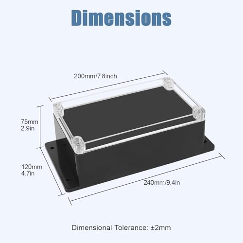 Project Box IP65 Waterproof ABS Plastic Electrical Junction Box with Clear Cover Enclosure with Fixed Ear, Black 7.8"x 4.7"x 2.9"(200x120x75mm)(Pack of 1) - color: 1 pack, size: 7.8"x 4.7"x 2.9"