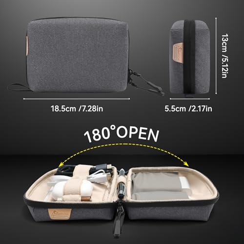 SIMTOP Small Electronics Organizer Travel Case, Portable Tech Case Pouch for Cable, Charger, Phone & Earbuds – Water-Resistant Cord Storage for Commute, Office & Business Trip – Compact Design - color: Grey