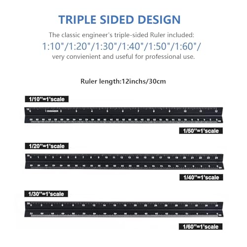Engineer Scale Ruler, Imperial Measurements 12'' - color: Black-E