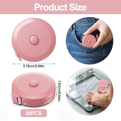 60 Pack Soft Retractable Measuring Tape - 1.5M/60 Inch Double Scale Body & Fabric Tape Measure for Sewing Tailoring Craft Weight Loss Home Use (Nordic Green, Candy White, Nordic Pink, Nordic Blue)