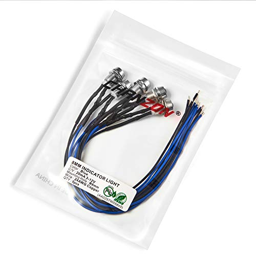 CHANZON 5 pcs 8mm Panel Mount + 5mm LED Colored Blue Pilot Diode Light 12V - color: E) Blue (5pcs)
