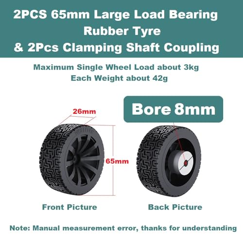 2PCS 85mm Dia Solid Large Load Bearing Rubber Tyre & 2PCS 8mm Bore Clamping Hexagonal Shaft Coupling Suitable for Remote Controlled RC Smart Car Robot Wheel Tyres - color: 85mm Dia Rubber Tyre, size: 8mm Clamping Coupling